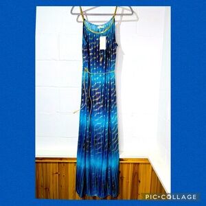 Ace Fashion Bright Blue and Gold Maxi Dress Size 2X NWT